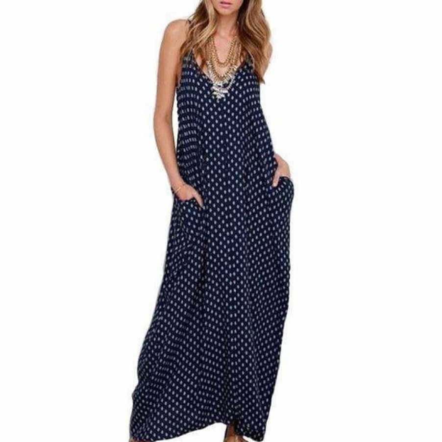 Plus Size Boho Beach Hut Beach | Boho Beach Hut Dresses Polka Dot Loose Maxi Dress