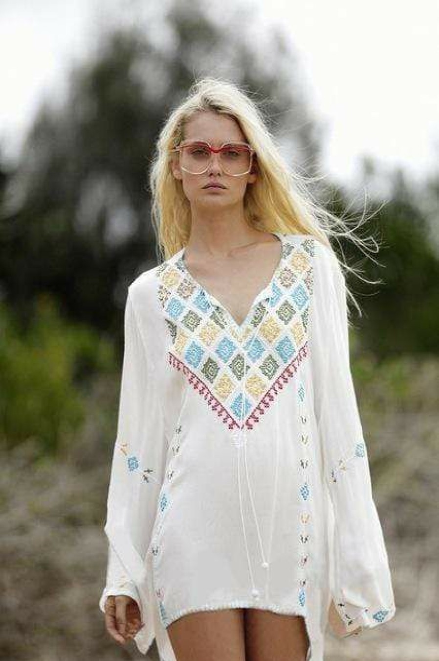 Tops Boho Beach Hut Beach | Boho Beach Hut Long Sleeve Embroidery Hippie Top