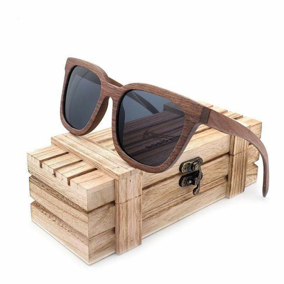 Sunglasses Boho Beach Hut Beach | Boho Beach Hut Bobo Bird Natural Wooden Sunglasses- Polarized Lenses Square Style Women'S Sunglasses Gray