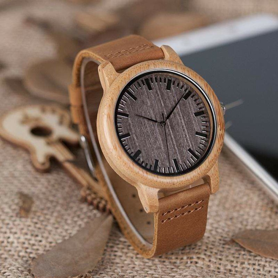 Watches Boho Beach Hut Beach | Boho Beach Hut Men'S Watches Bobo Bird Casual Bamboo Wooden Watch With Quartz Brown