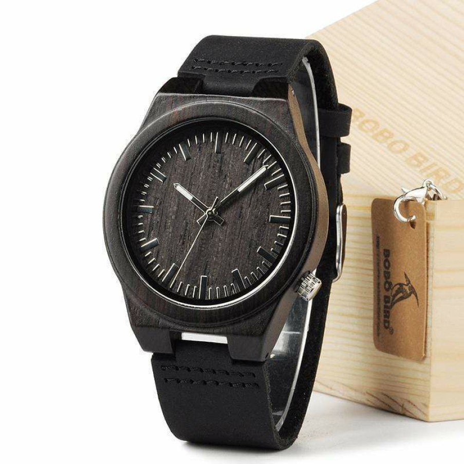 Watches Boho Beach Hut Beach | Boho Beach Hut Bobo Bird Dark Bamboo Wooden Watch Black