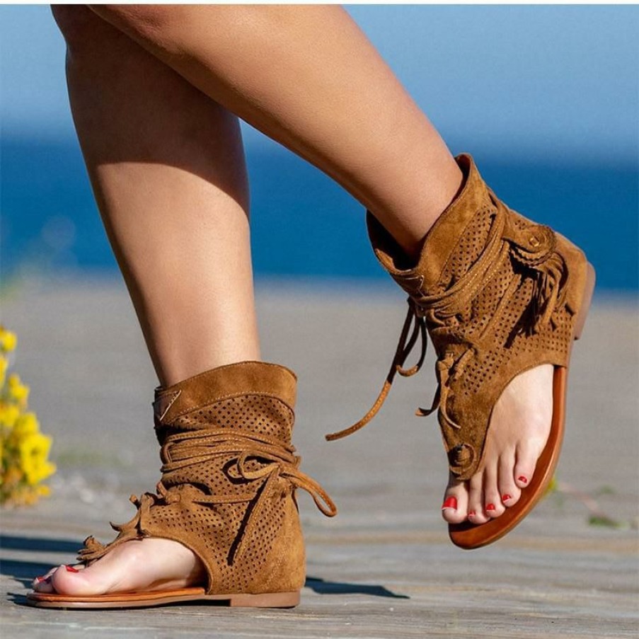 Footwear Boho Beach Hut Beach | Boho Beach Hut Gladiator Vintage Tassel Sandals Footwear